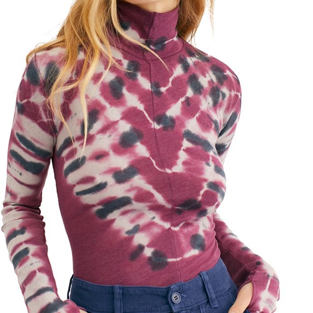 Free People We The Free Psychedelic Tie Dye Purple Turtleneck XS
